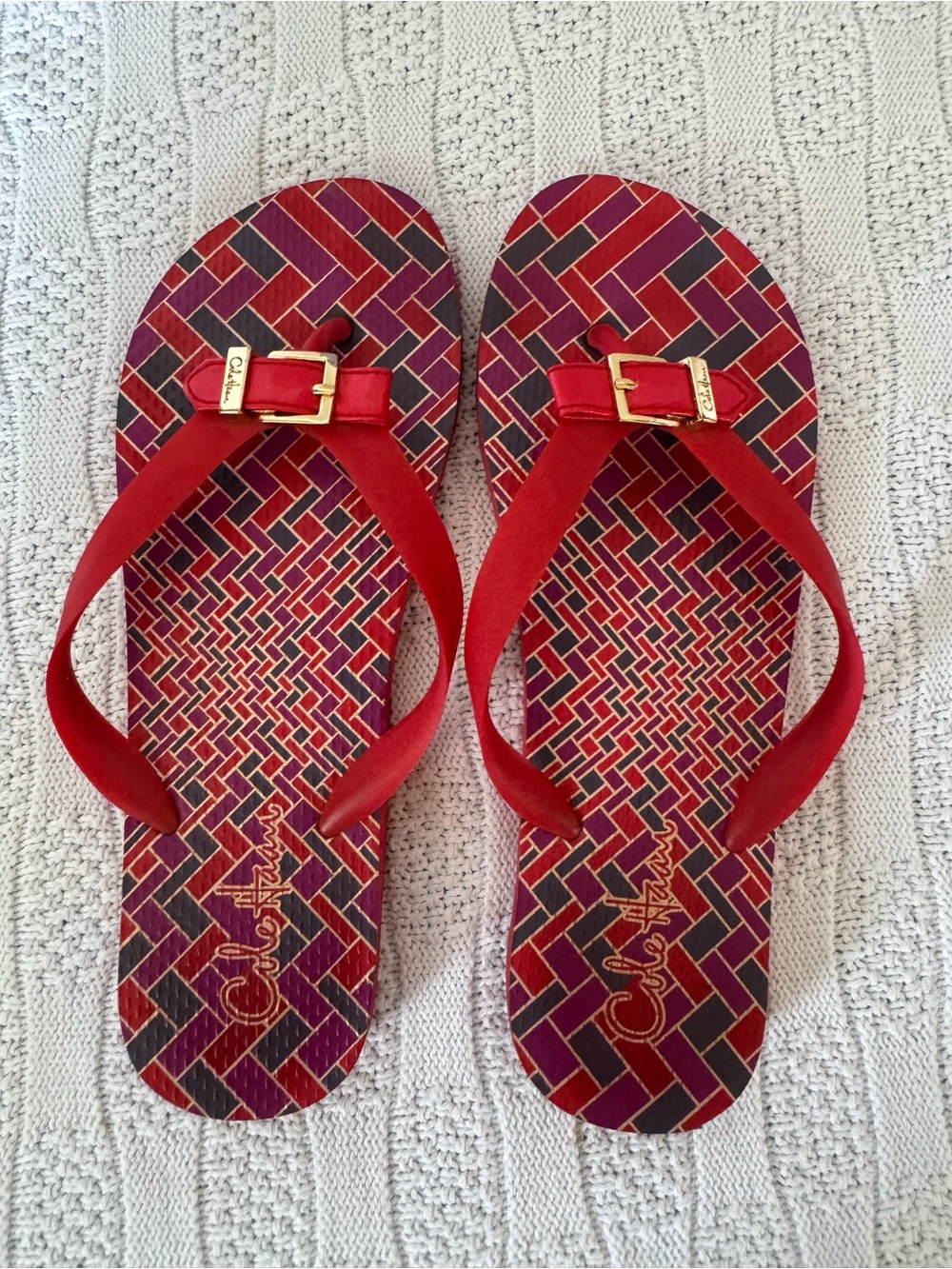 Cole Haan EUC geometric buckle flip flop